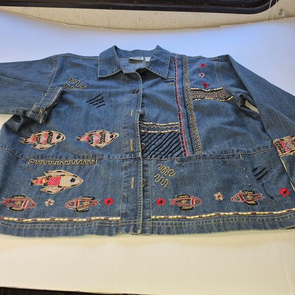 Chico's Design 100% Cotton Size 3, Blue Denim Embroidery, A Few Embroidery Flaws - Picture 1 of 16